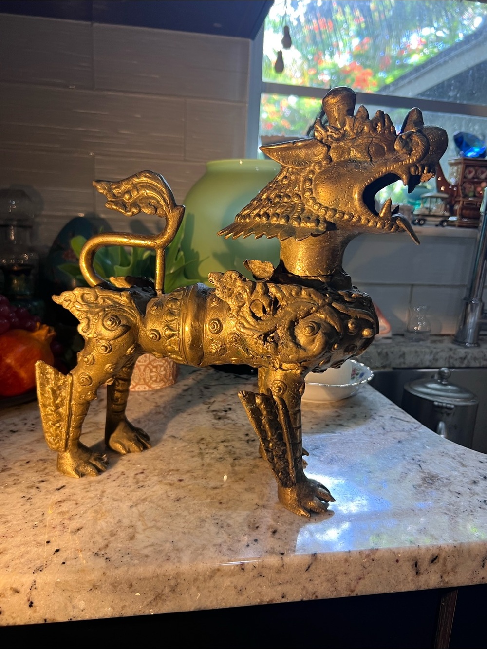 Amazing detailed Solid Brass Foo Dog Sculpture HEAVY!
